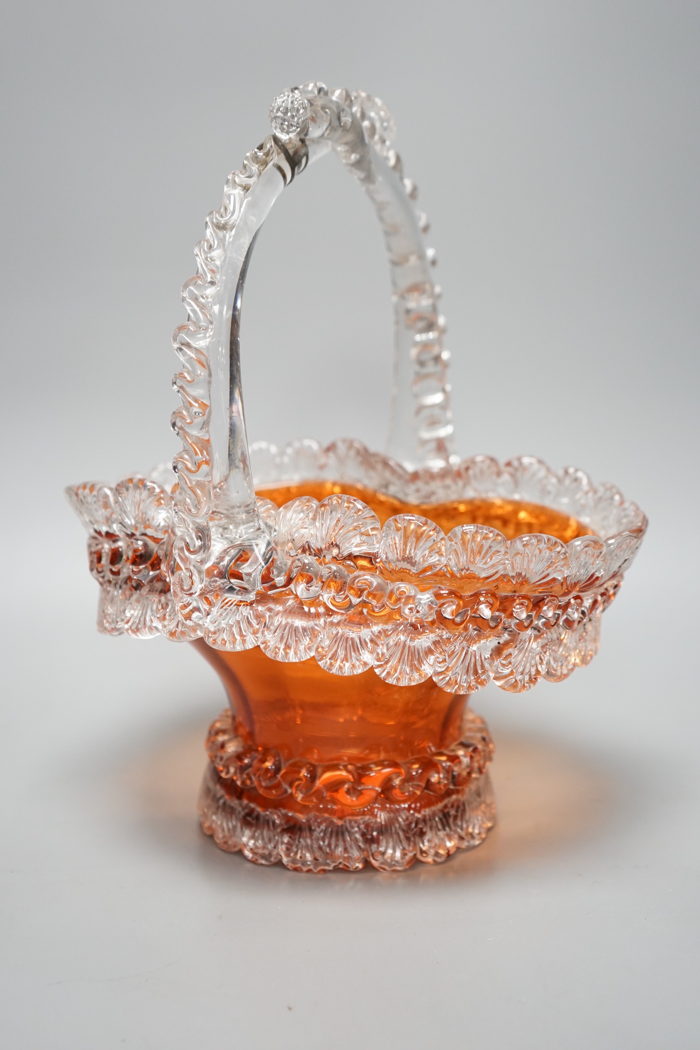 A Thomas Webb coloured glass basket, 32cm